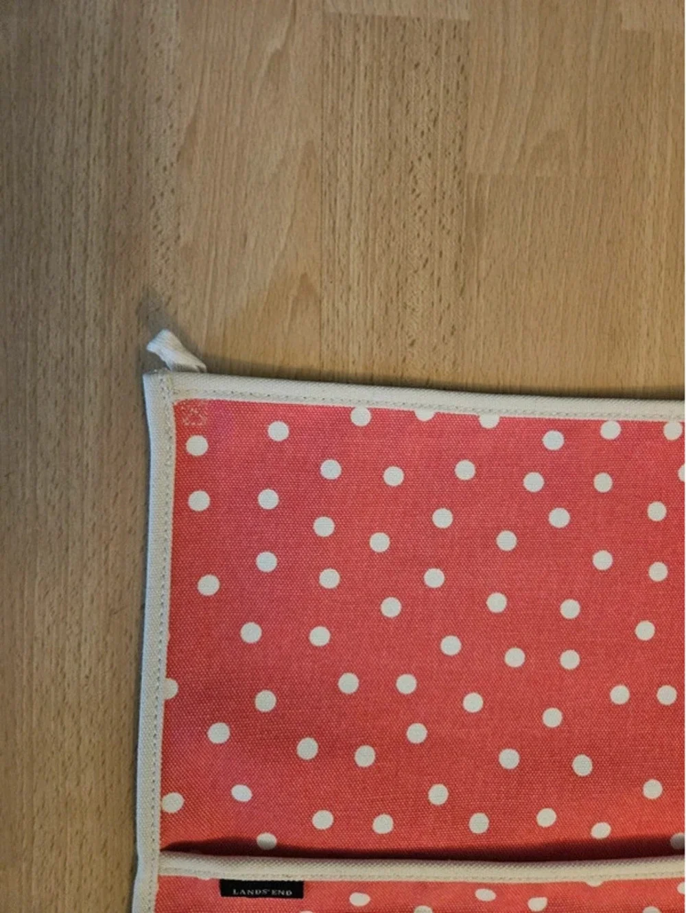 Lands' End Hanging Closet Organizer Pink White Polka Dot Canvas 8 Pocket 46x12